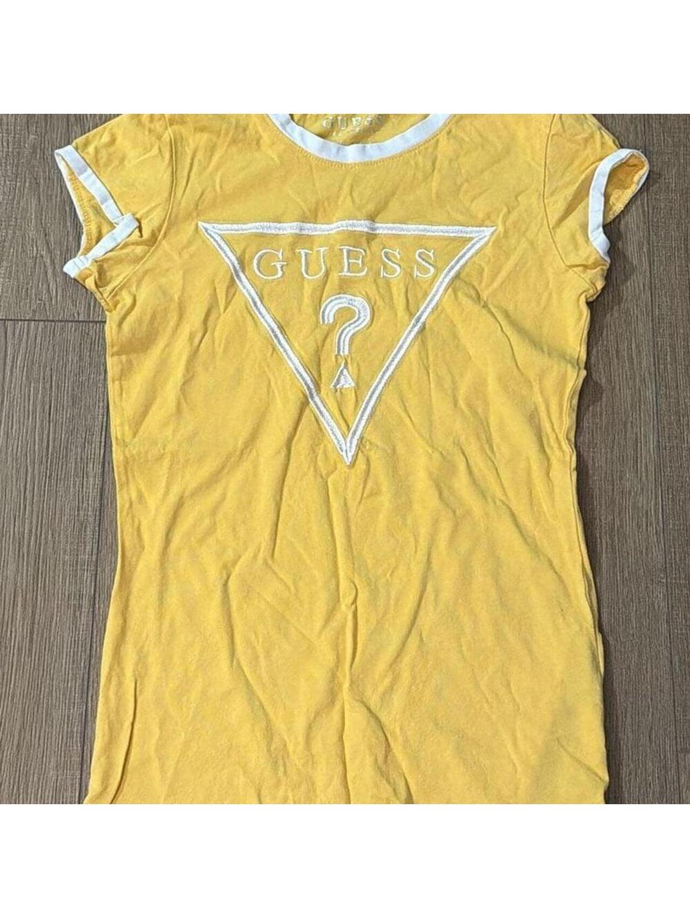 Guess Girls Yellow Ringer T-Shirt with Embroidered Logo